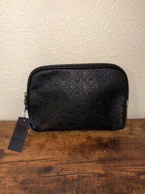 Ed Hardy Black Skull Heart Cosmetic Bag Travel Makeup Pouch NWT